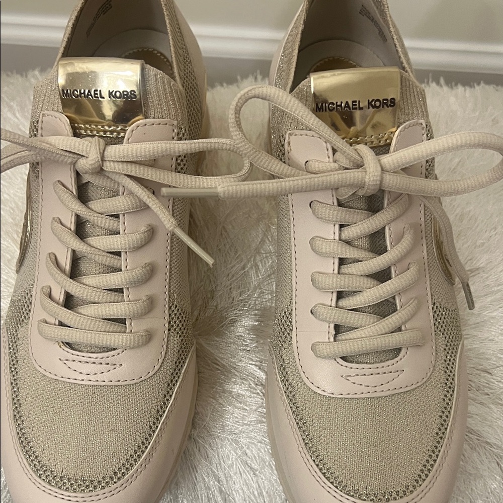 Michael Kors Cream and Gold Lace-Up Sneakers
